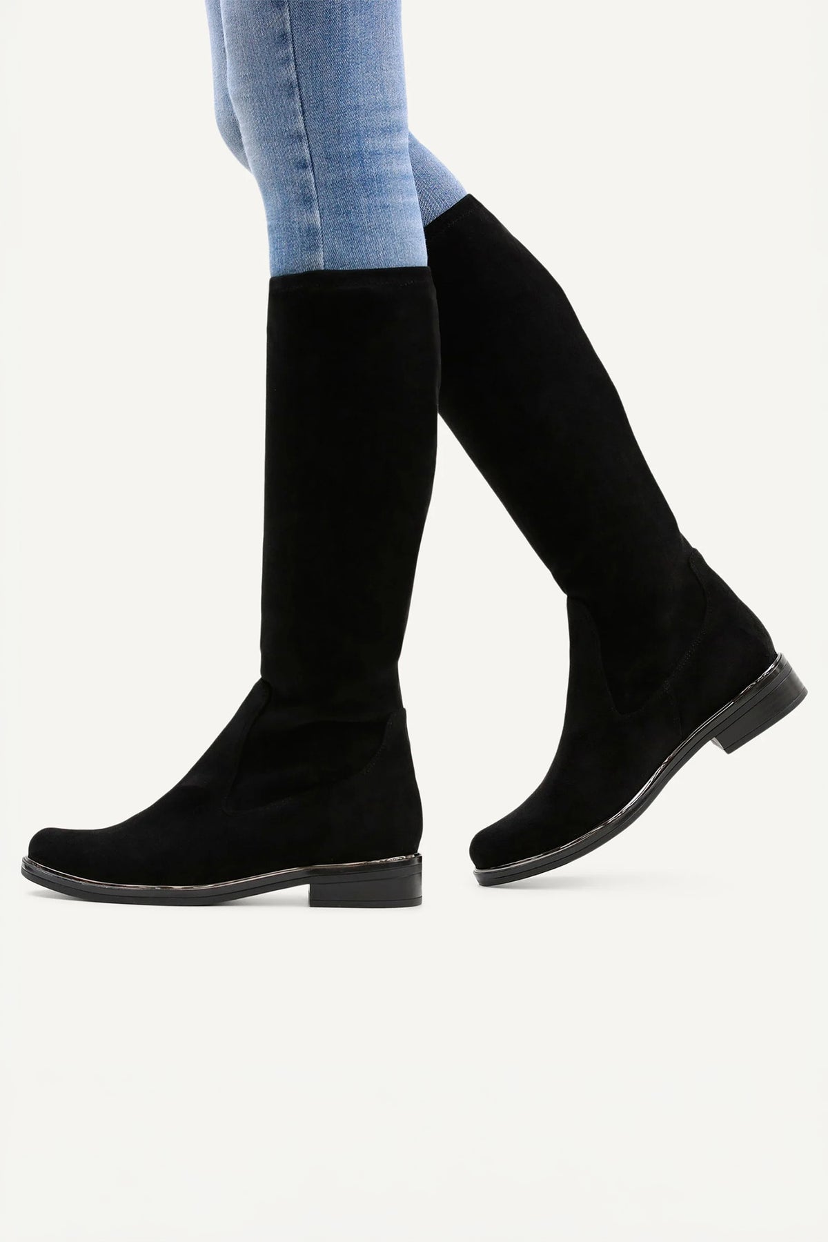 Caprice Black Stretch Knee High Boots 25512, worn with jeans