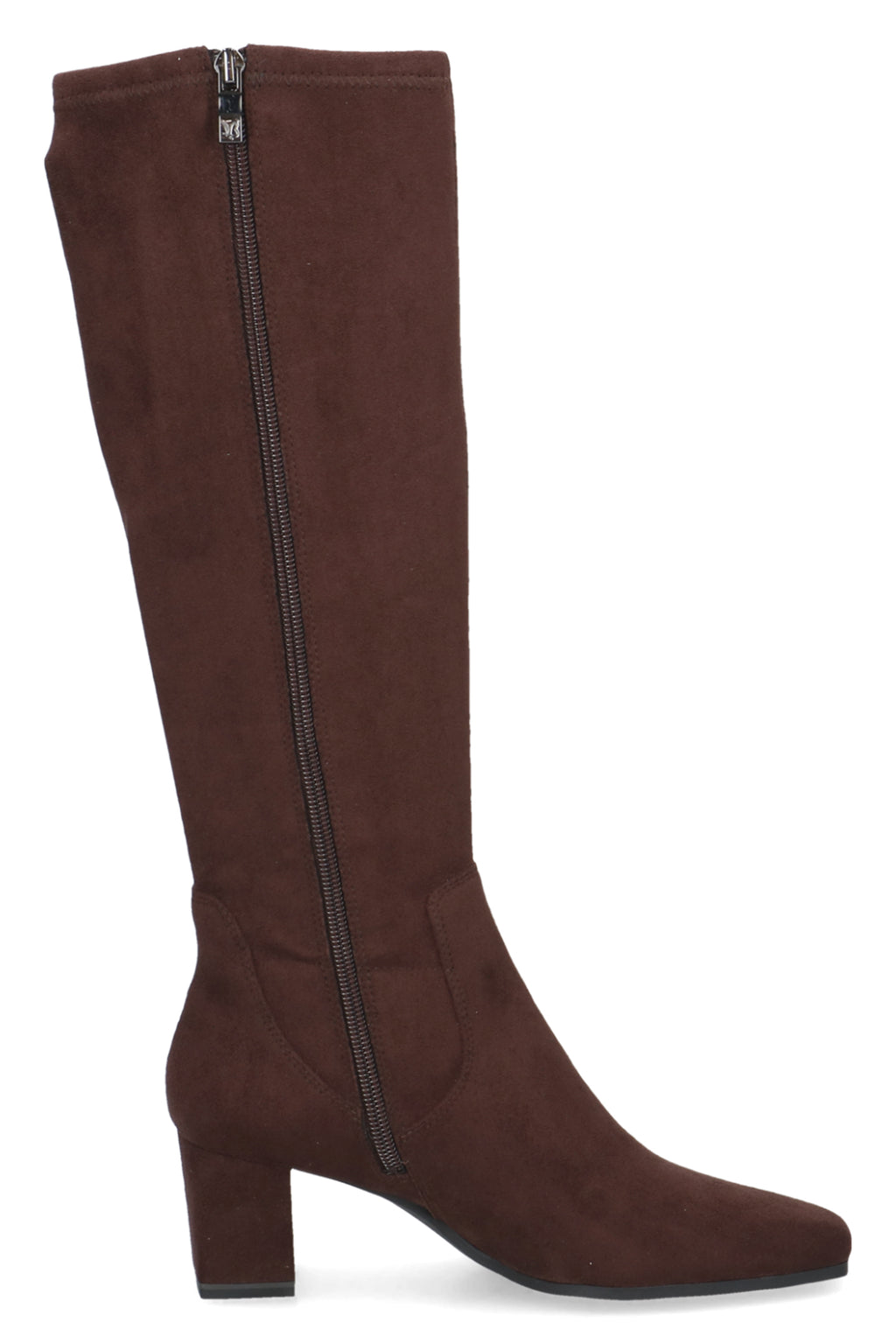 Caprice Dark Brown Stretch Knee High Boots 25547, inner side view with zip