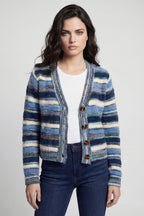 Coco Y Club Blue Stripe Cardigan 2628019, front view worn open