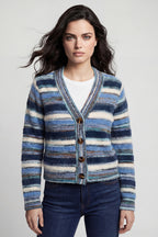Coco Y Club Blue Stripe Cardigan 2628019, front view showing the button placket