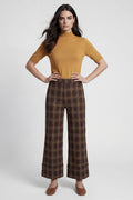 Coco Y Club Chocolate Brown Check Trousers 2622015, full length