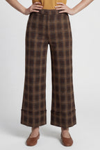 Coco Y Club Chocolate Brown Check Trousers 2622015, cropped view of the leg and turned hem