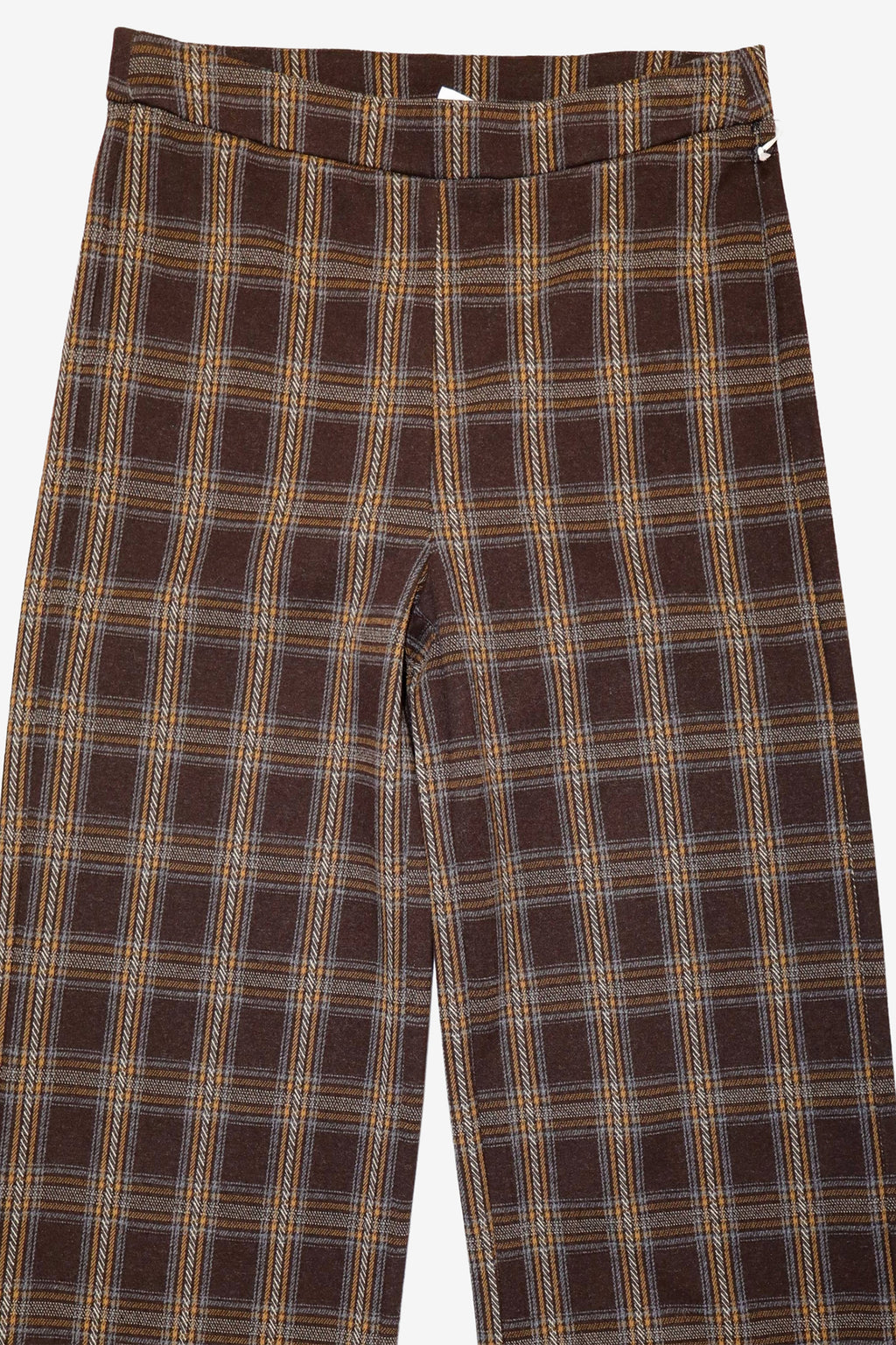 Coco Y Club Chocolate Brown Check Trousers 2622015, packshot showing the waistband and check