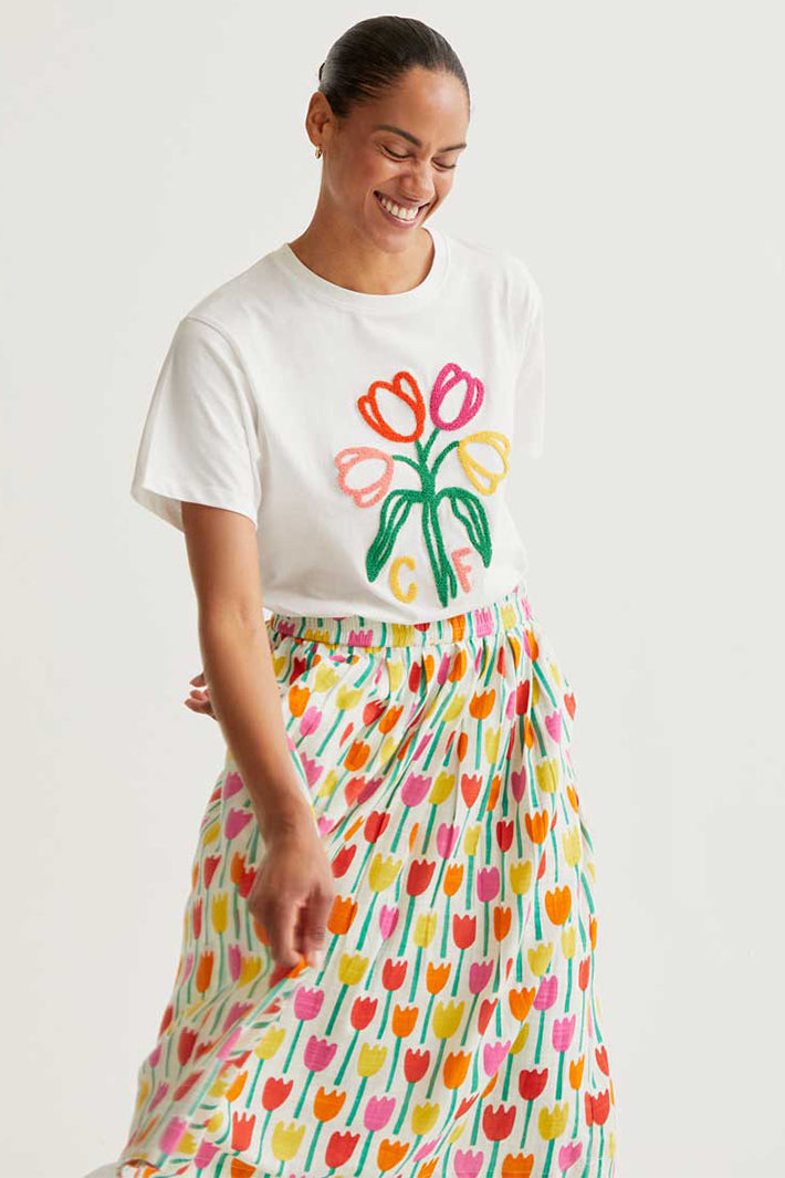 Compania Fantastica 61C 42035 White Tulip Motif T-Shirt