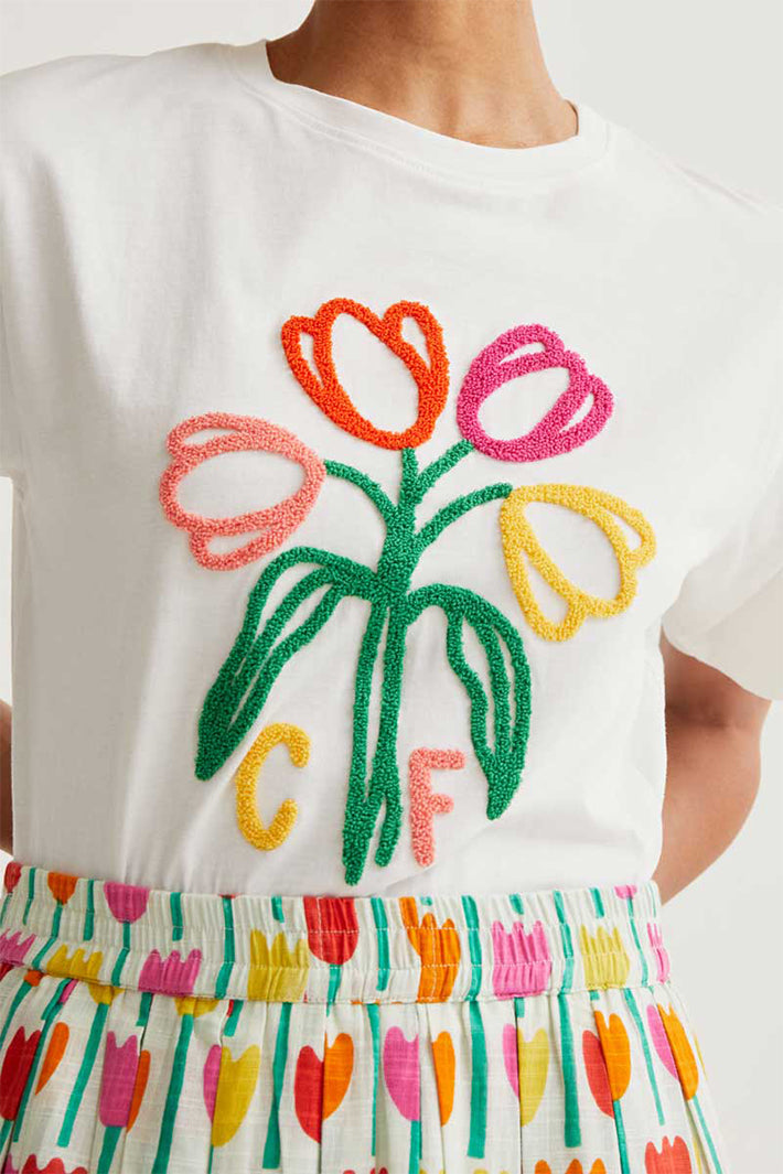 Compania Fantastica 61C 42035 White Tulip Motif T-Shirt