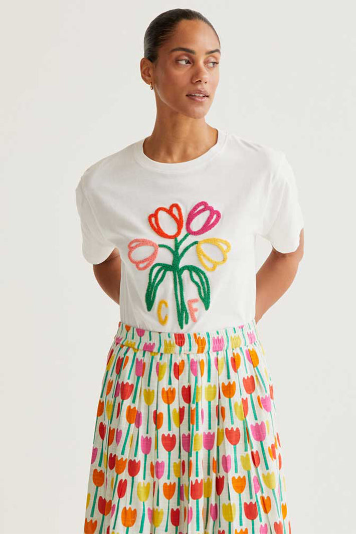 Compania Fantastica 61C 42035 White Tulip Motif T-Shirt