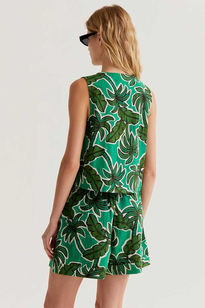 Compania Fantastica 61C 43005 Green Palm Tree Print Waistcoat Top