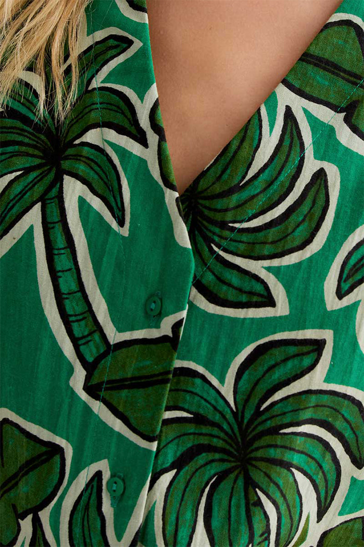 Compania Fantastica 61C 43005 Green Palm Tree Print Waistcoat Top