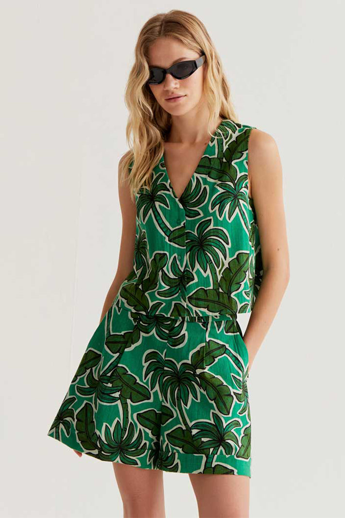 Compania Fantastica 61C 43005 Green Palm Tree Print Waistcoat Top