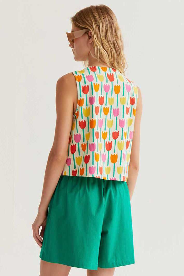 Compania Fantastica 61C 43013 Multicolour Tulipa Print Waistcoat Top