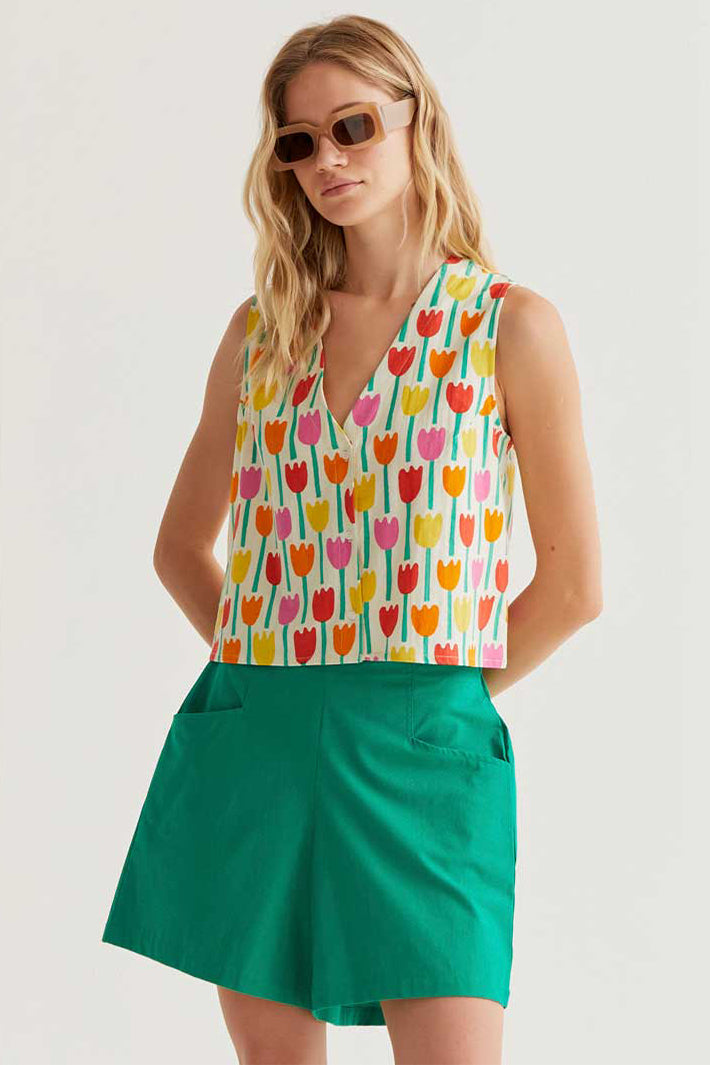 Compania Fantastica 61C 43013 Multicolour Tulipa Print Waistcoat Top