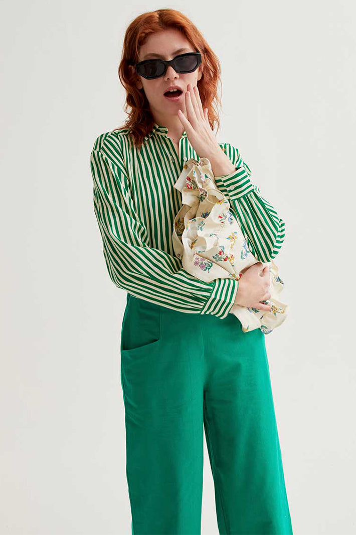 Compania Fantastica 61C 43018 Green Wide Leg Pull-On Trousers