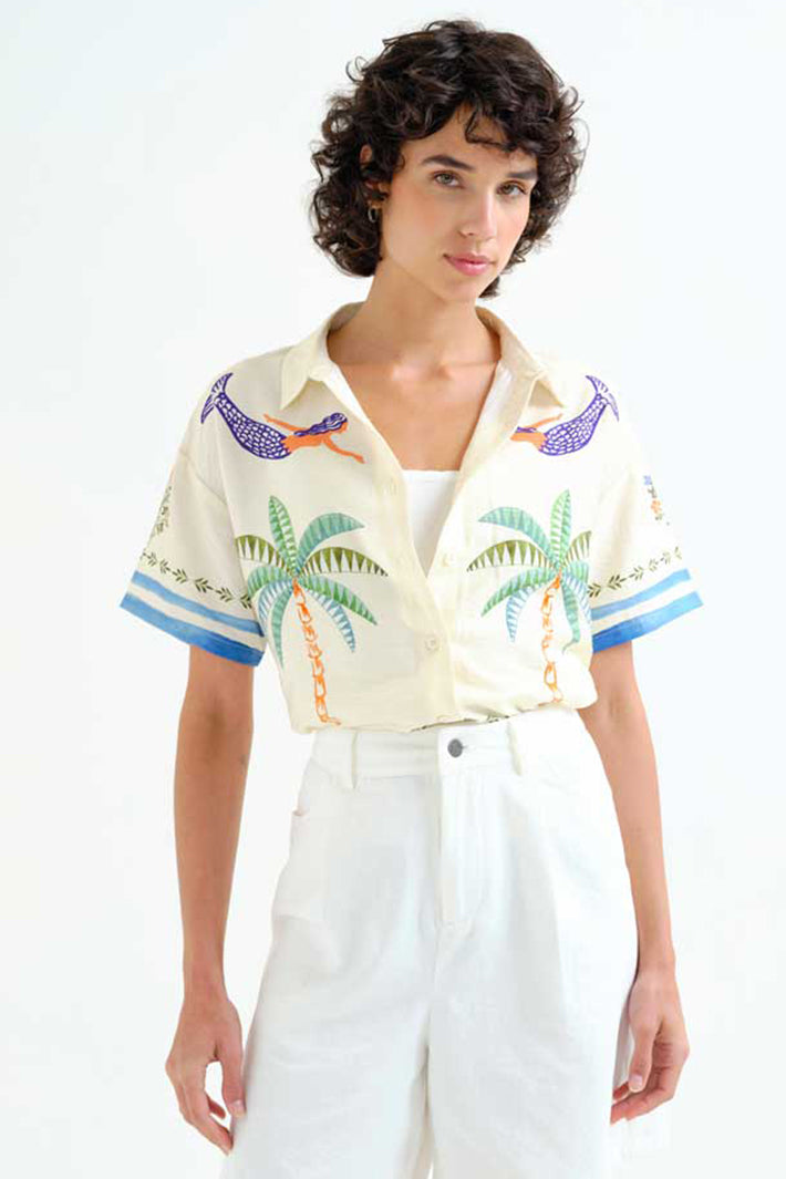 Compania Fantastica 62C 11119 Offwhite Palm Mermaid Print Shirt