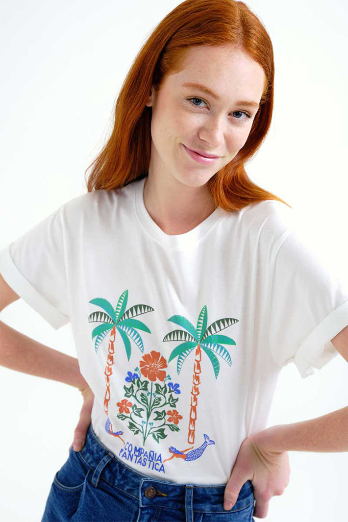 Compania Fantastica 62C 42108 White Palm Mermaid Print T-Shirt