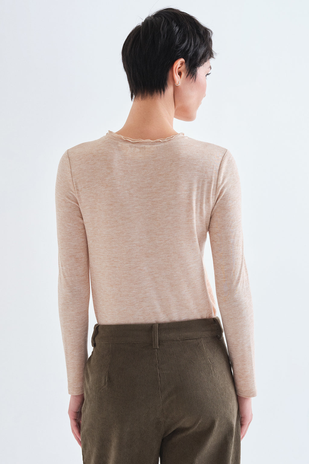 Compania Fantastica Beige Lettuce Edge Long Sleeve Top 63C/11092, back view