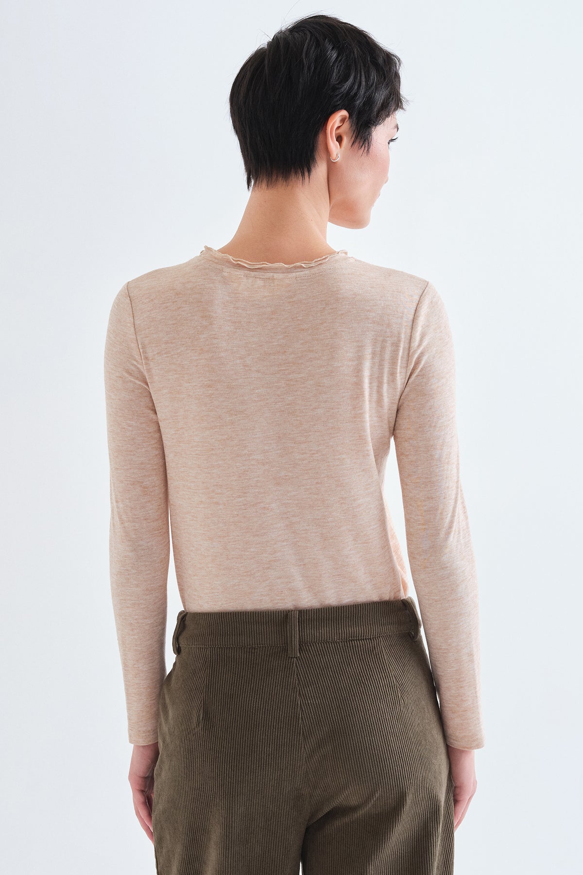 Compania Fantastica Beige Lettuce Edge Long Sleeve Top 63C/11092, back view
