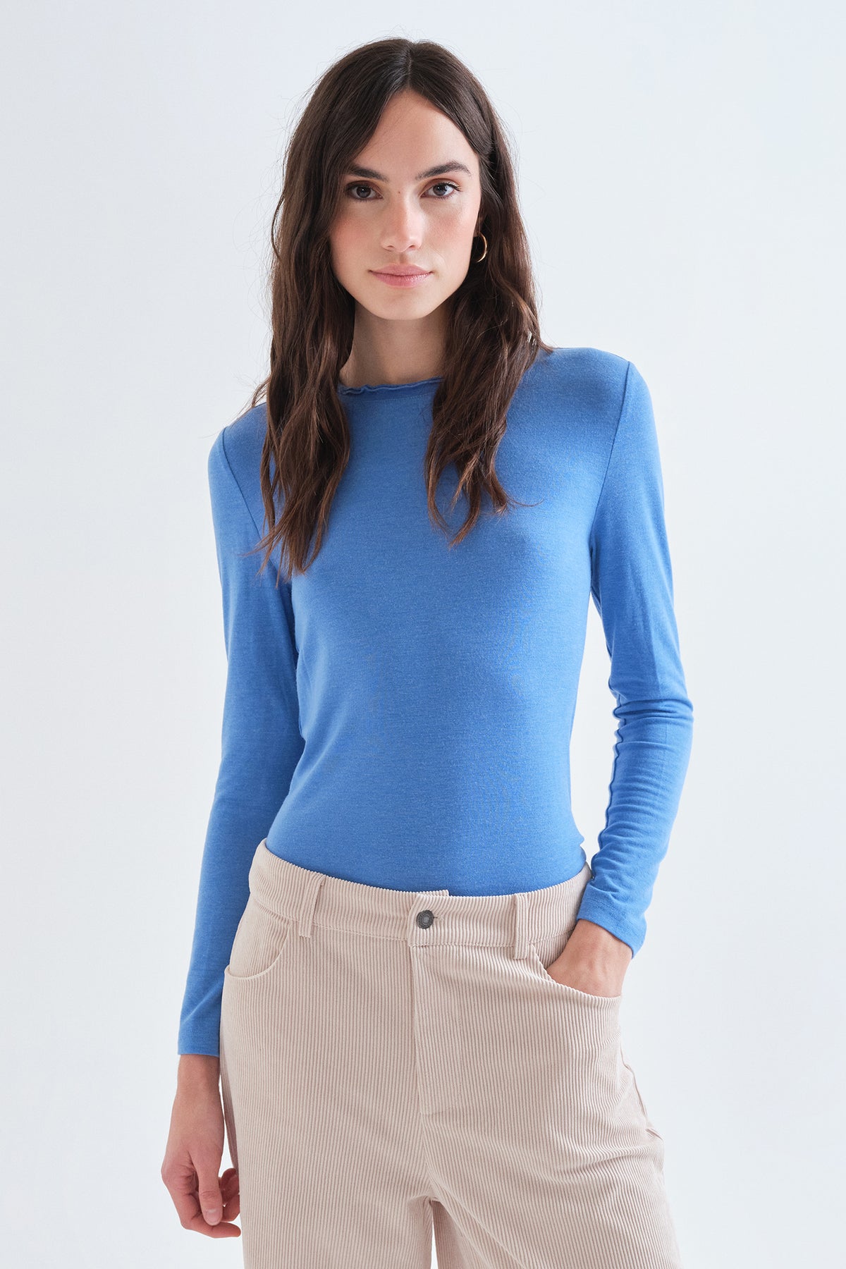 Compania Fantastica Blue Lettuce Edge Long Sleeve Top 63C/11093, front view
