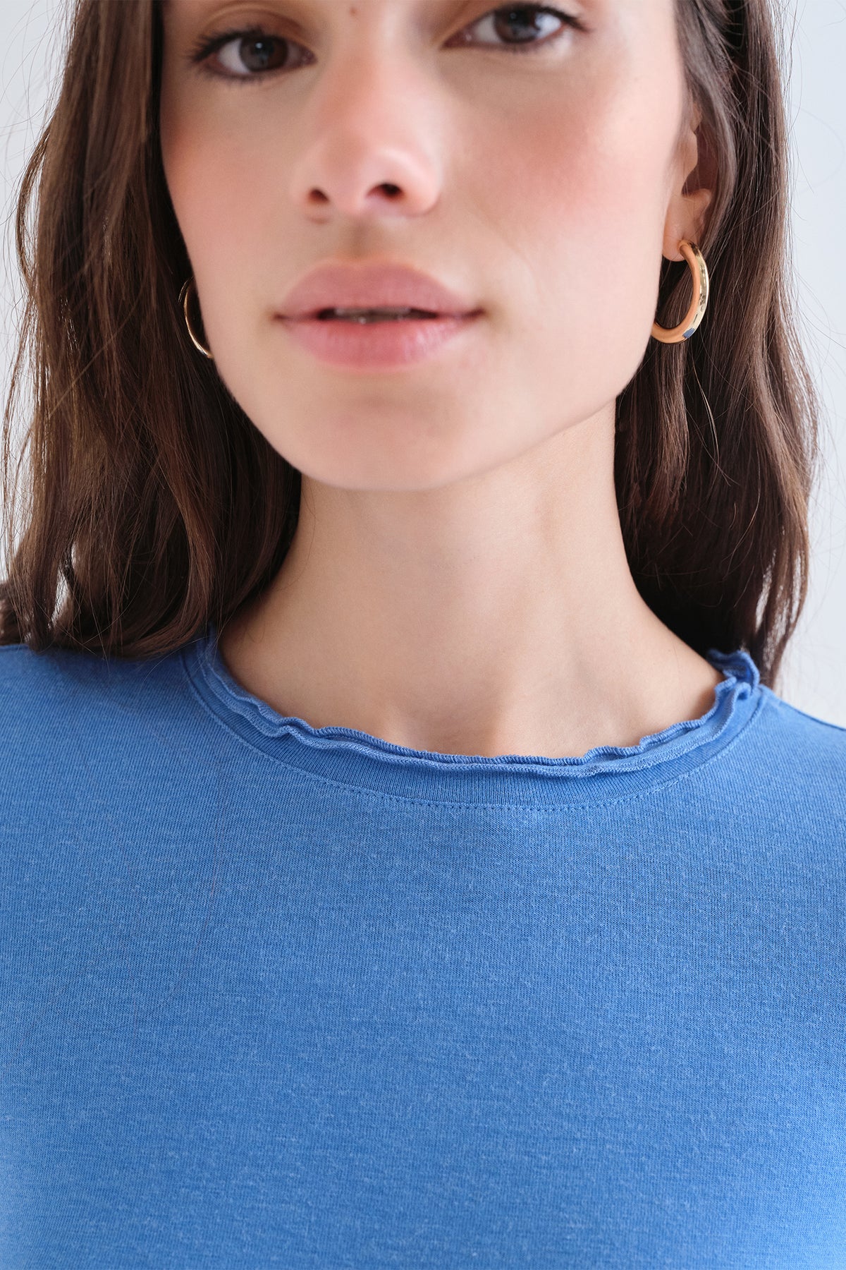 Compania Fantastica Blue Lettuce Edge Long Sleeve Top 63C/11093, lettuce edge neckline detail
