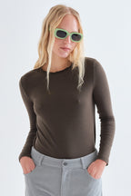 Compania Fantastica Brown Lettuce Edge Long Sleeve Top 63C/11090, front view