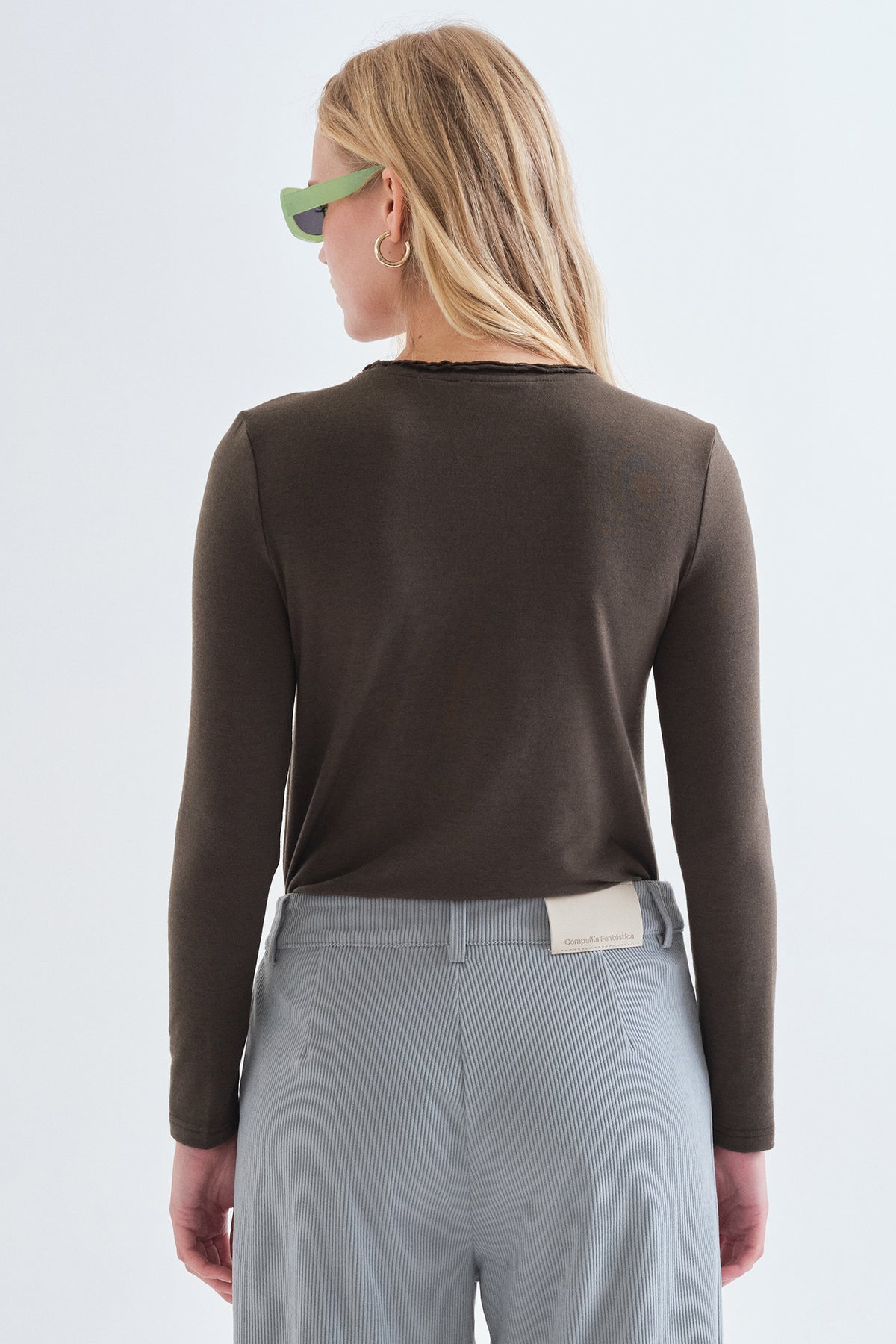 Compania Fantastica Brown Lettuce Edge Long Sleeve Top 63C/11090, back view