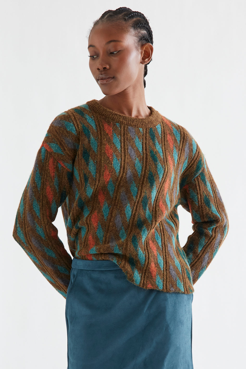 Compania Fantastica Multicolour Geometric Knit Jumper 64C/10295, front view