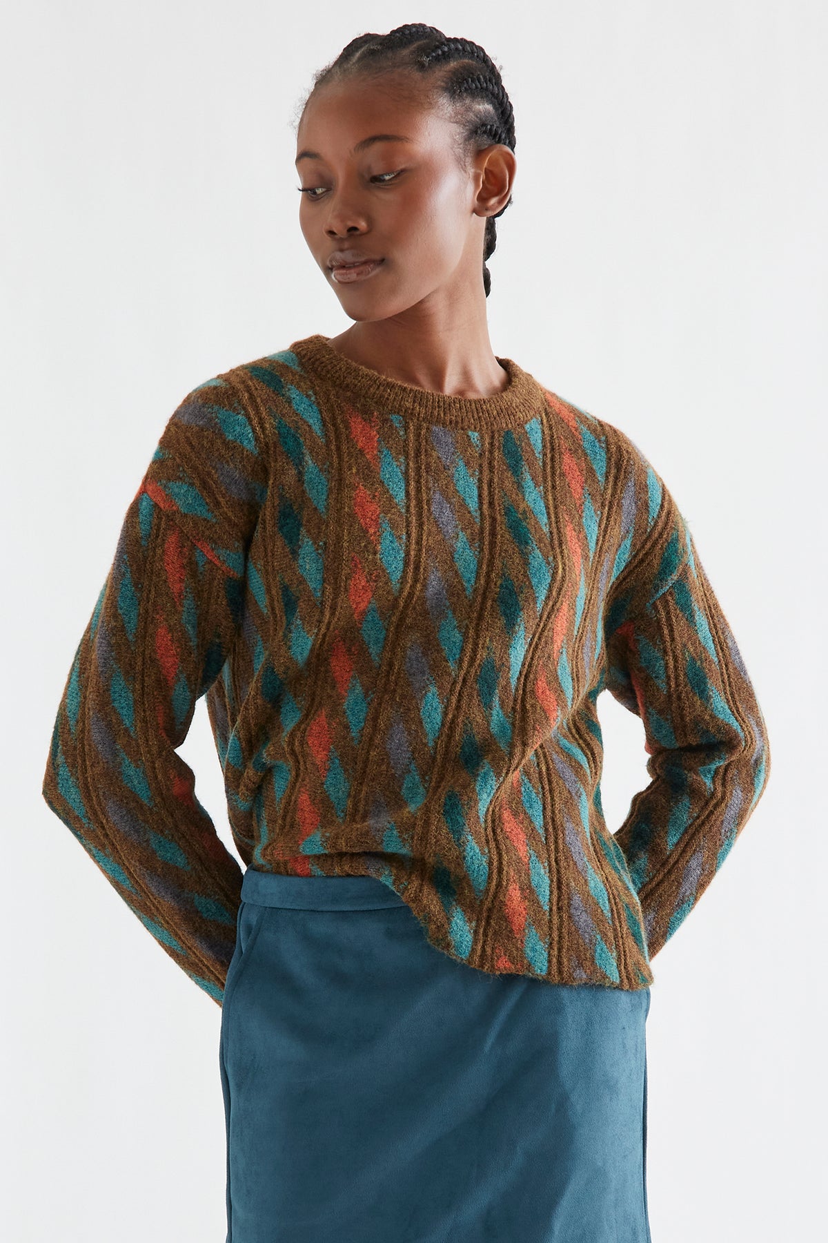 Compania Fantastica Multicolour Geometric Knit Jumper 64C/10295, front view