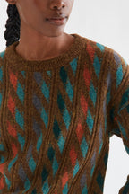 Compania Fantastica Multicolour Geometric Knit Jumper 64C/10295, diamond pattern and neckband detail