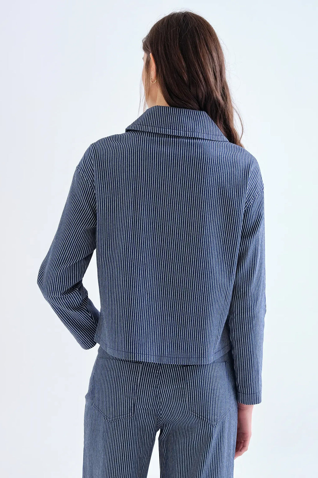 Compania Fantastica Navy Blue Striped Cropped Jacket 63C/11012, back view