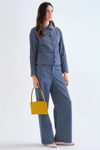 Compania Fantastica Navy Blue Striped Cropped Jacket 63C/11012, full length