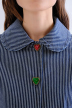 Compania Fantastica Navy Blue Striped Cropped Jacket 63C/11012, collar and heart button detail