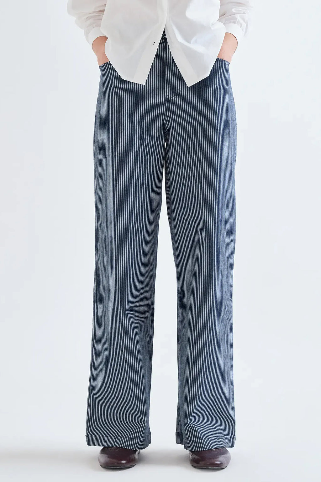 Compania Fantastica Navy Blue Striped Wide Leg Jeans 63C/11013, front view