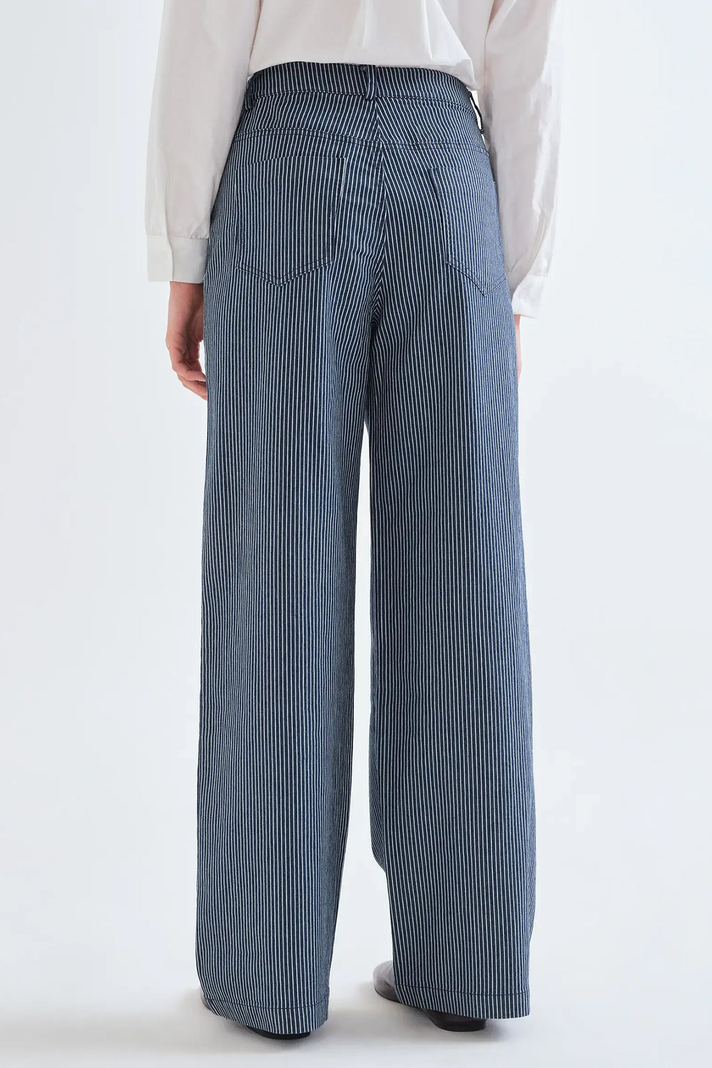 Compania Fantastica Navy Blue Striped Wide Leg Jeans 63C/11013, back view
