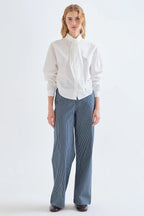 Compania Fantastica Navy Blue Striped Wide Leg Jeans 63C/11013, full length