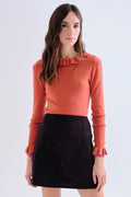 Compania Fantastica Rust Orange Frill Neck Knit Top 63C/10304, front view