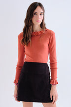 Compania Fantastica Rust Orange Frill Neck Knit Top 63C/10304, front view