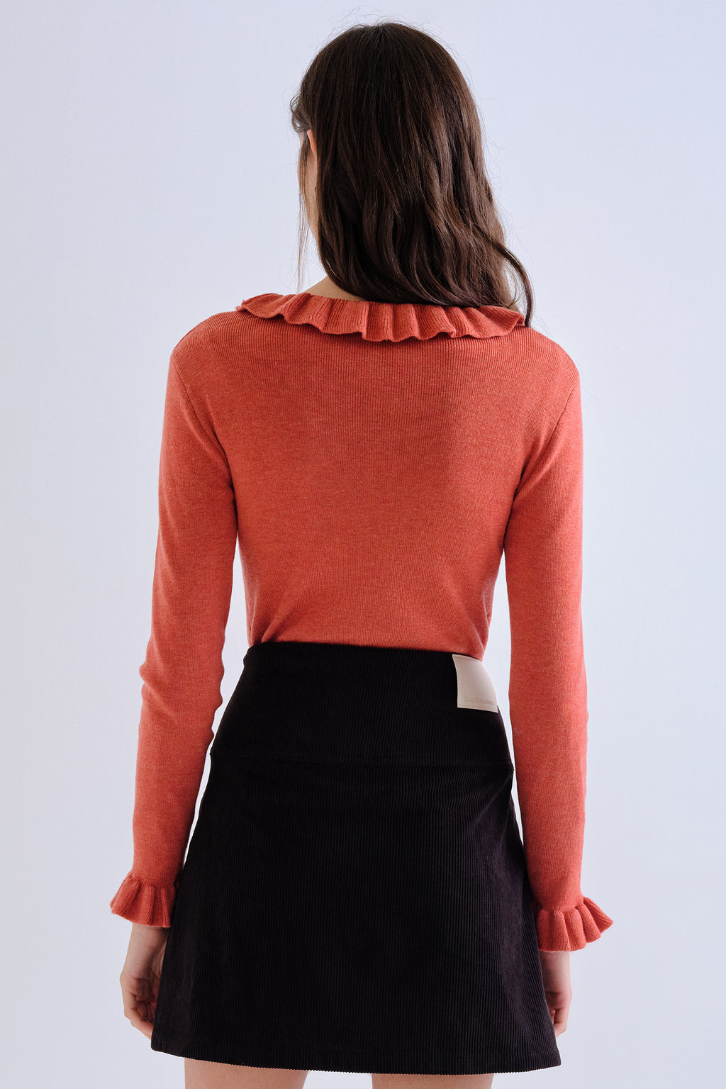 Compania Fantastica Rust Orange Frill Neck Knit Top 63C/10304, back view