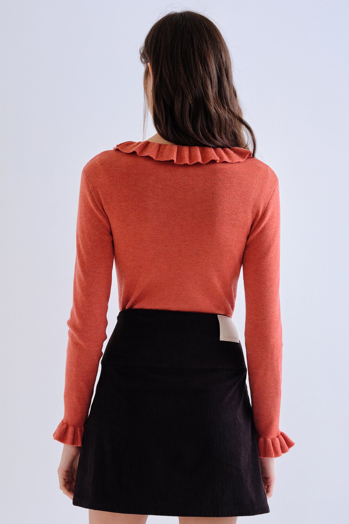 Compania Fantastica Rust Orange Frill Neck Knit Top 63C/10304, back view