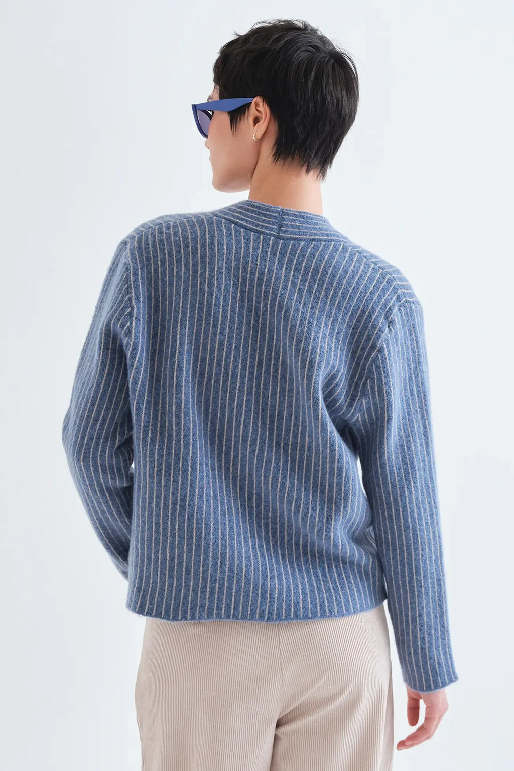 Compania Fantastica Stripes Blue V-Neck Knit Cardigan 63C/10245, back view