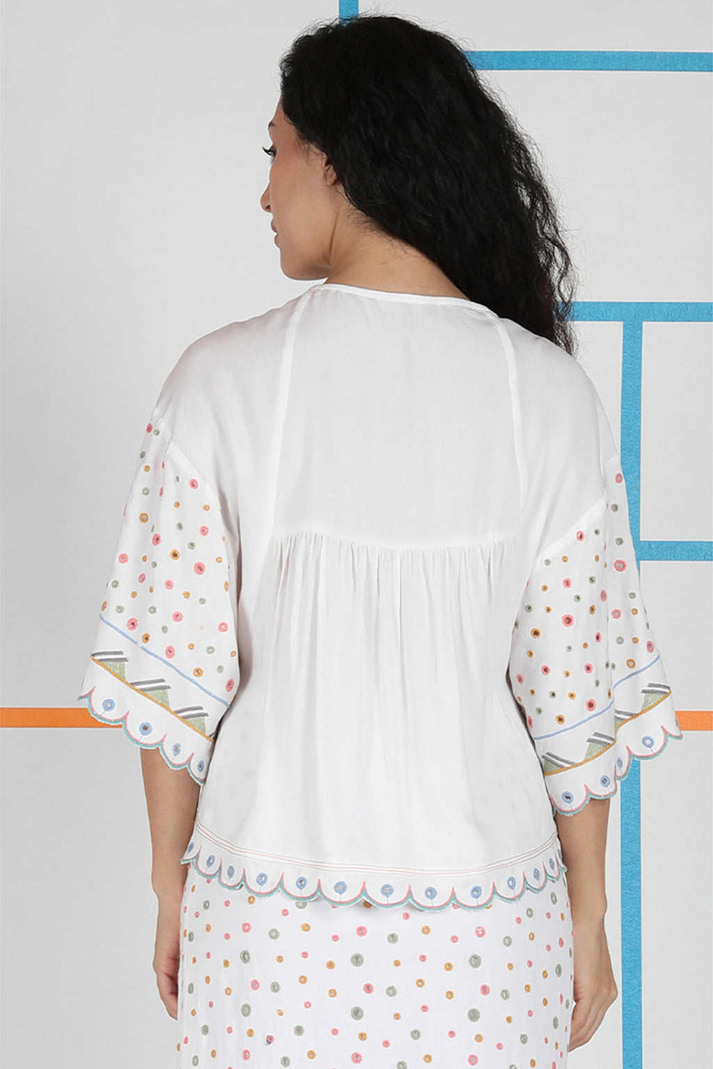 Conditions Apply Jovina White V-Neck Embroidered Top CA39186