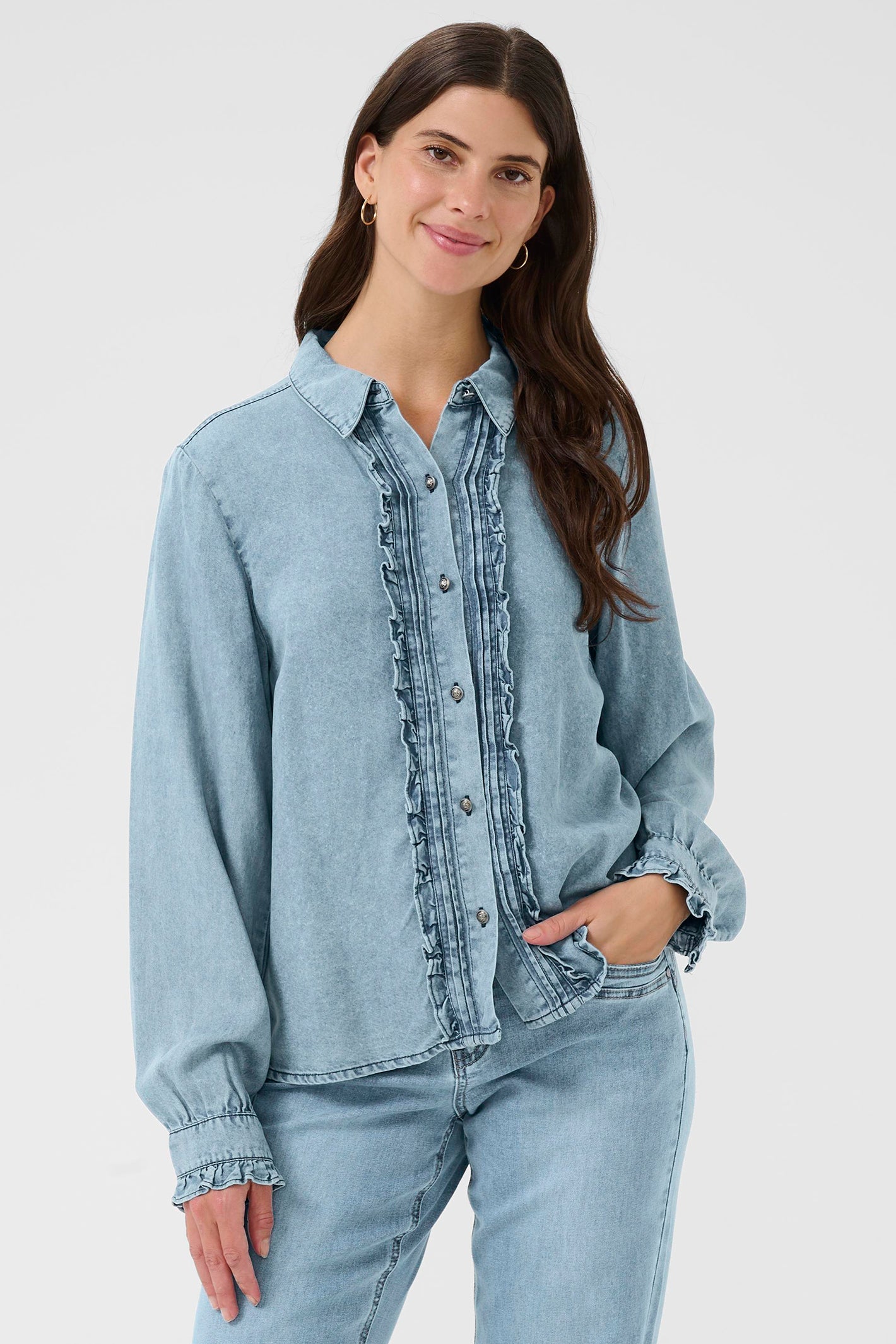 Cream Clothing CREllie Seattle Mid Blue Denim Blouse 10614599 108865