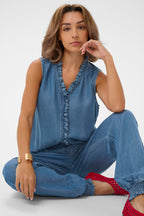 Cream Clothing CRMolly Jaspar Blue Denim Sleeveless Blouse 10614943 109128