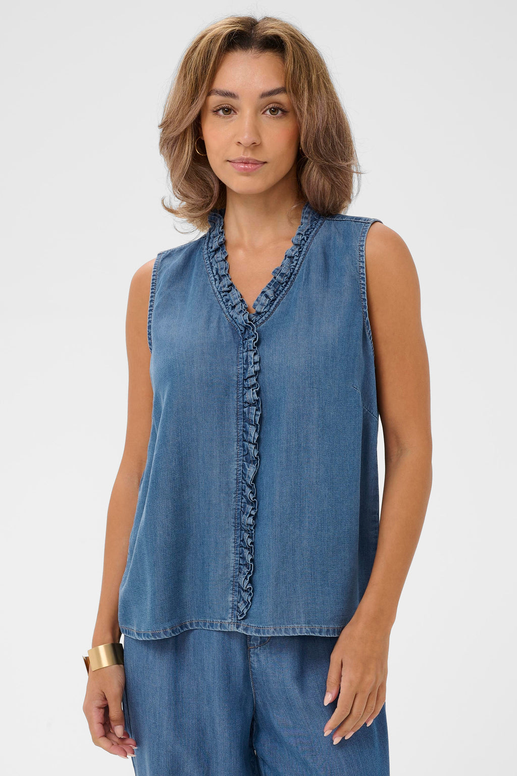 Cream Clothing CRMolly Jaspar Blue Denim Sleeveless Blouse 10614943 109128