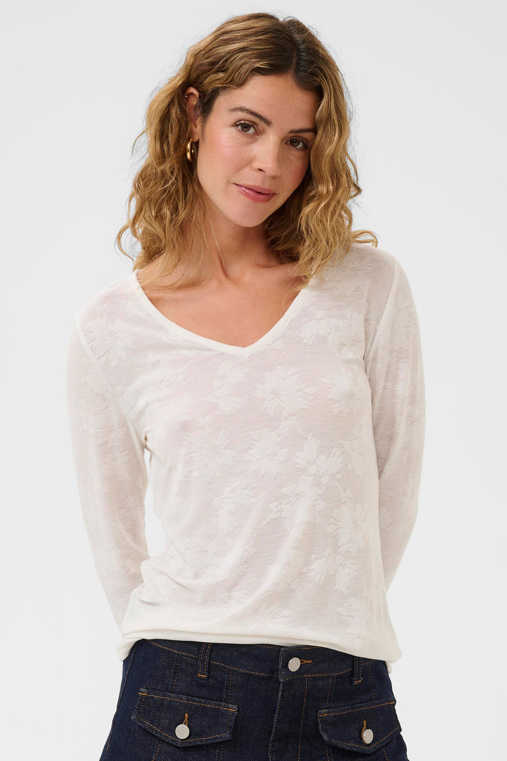 Cream Clothing CROlive Snow White V-Neck T-Shirt 10614612 110602