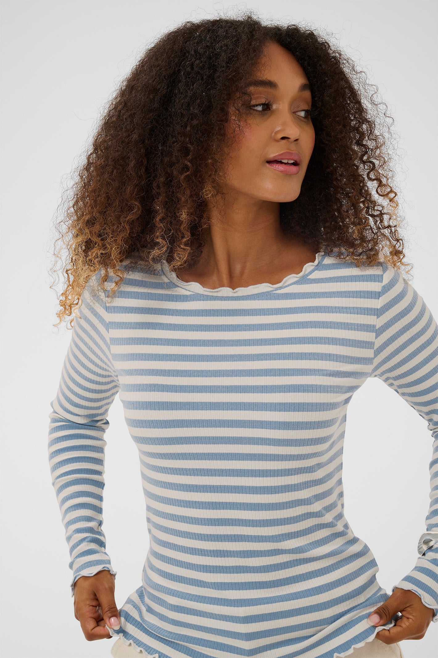 Cream Clothing CRRibba Cashmere Blue Stripe Long Sleeve T-Shirt 10614637 109319