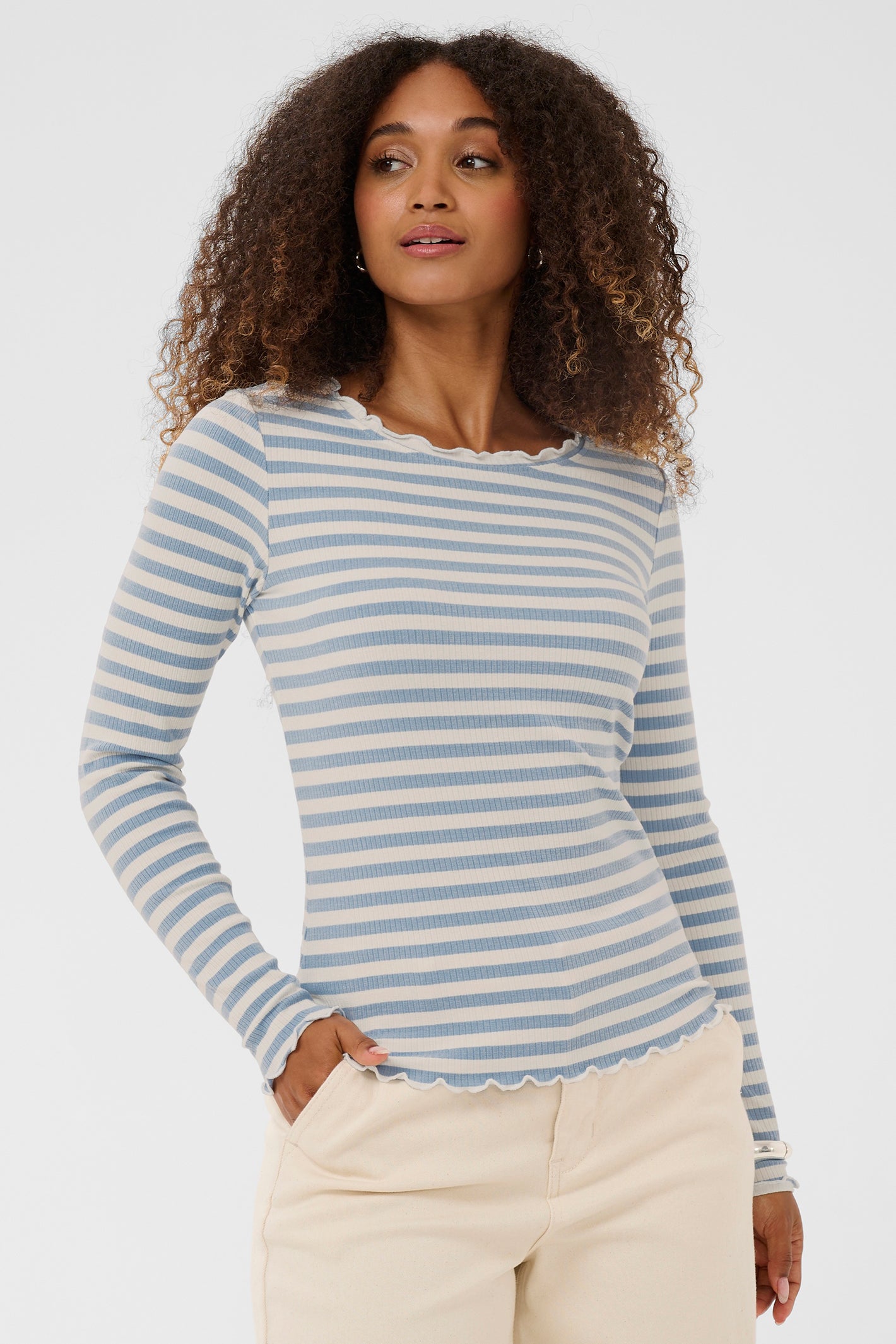 Cream Clothing CRRibba Cashmere Blue Stripe Long Sleeve T-Shirt 10614637 109319