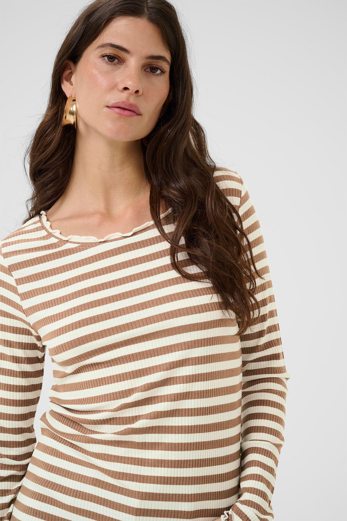 Cream Clothing CRRibba Cocoa Crème Stripe Long Sleeve T-Shirt 10614637 108850