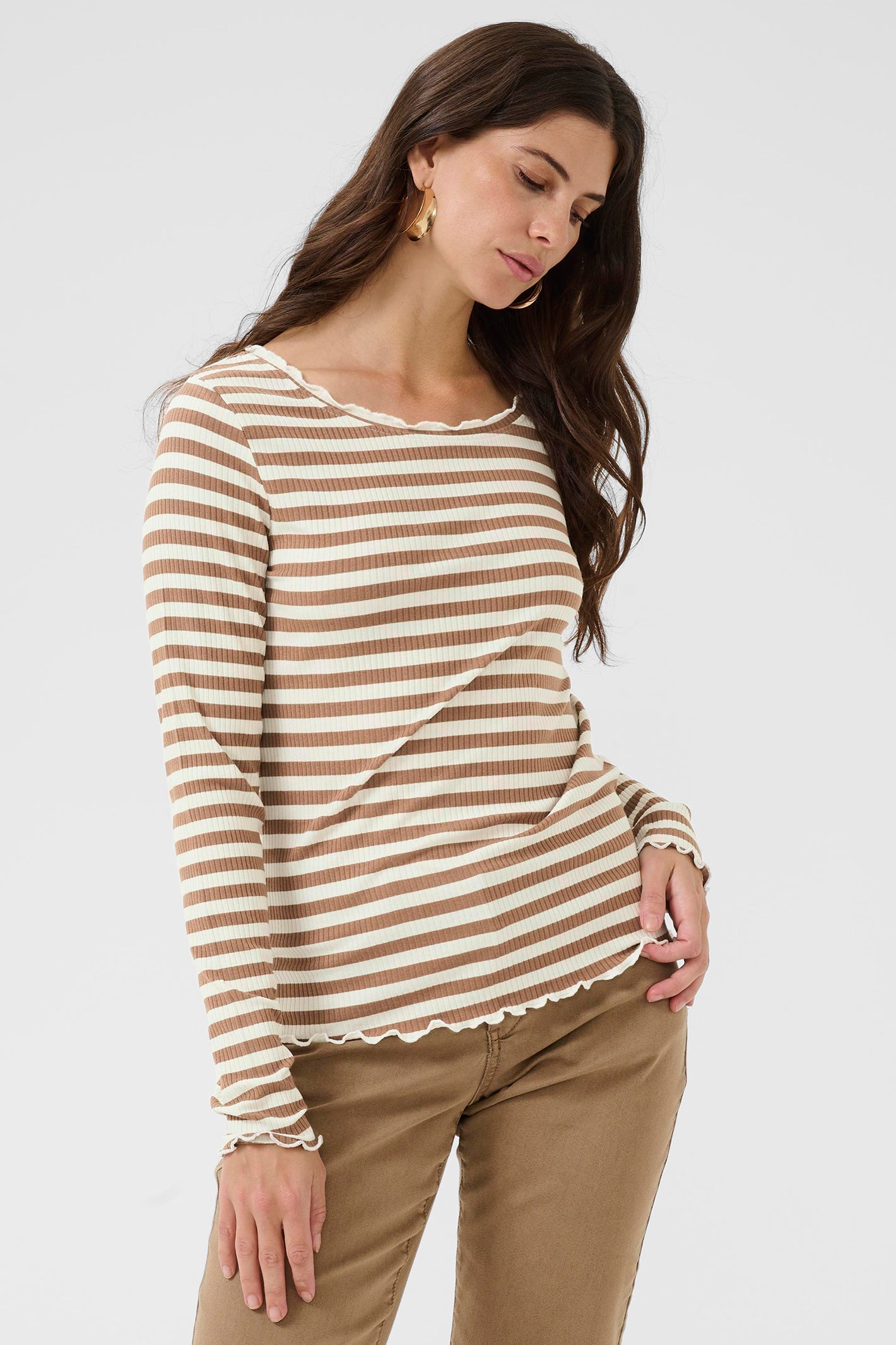 Cream Clothing CRRibba Cocoa Crème Stripe Long Sleeve T-Shirt 10614637 108850