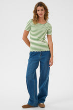 Cream Clothing CRRibba Jade Green Stripe T-Shirt 10613876 108849