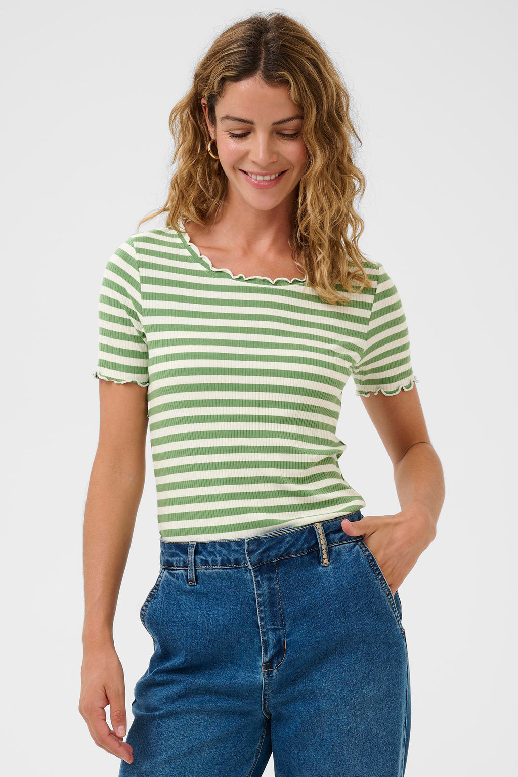 Cream Clothing CRRibba Jade Green Stripe T-Shirt 10613876 108849