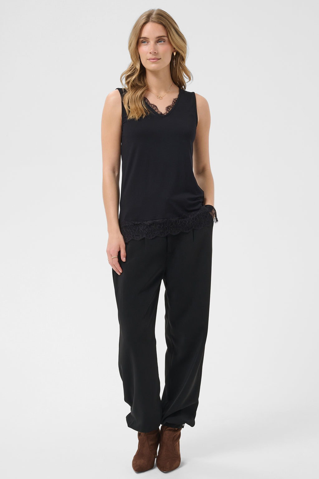 Cream CRAlvaia pitch black lace top at OSO Boutique